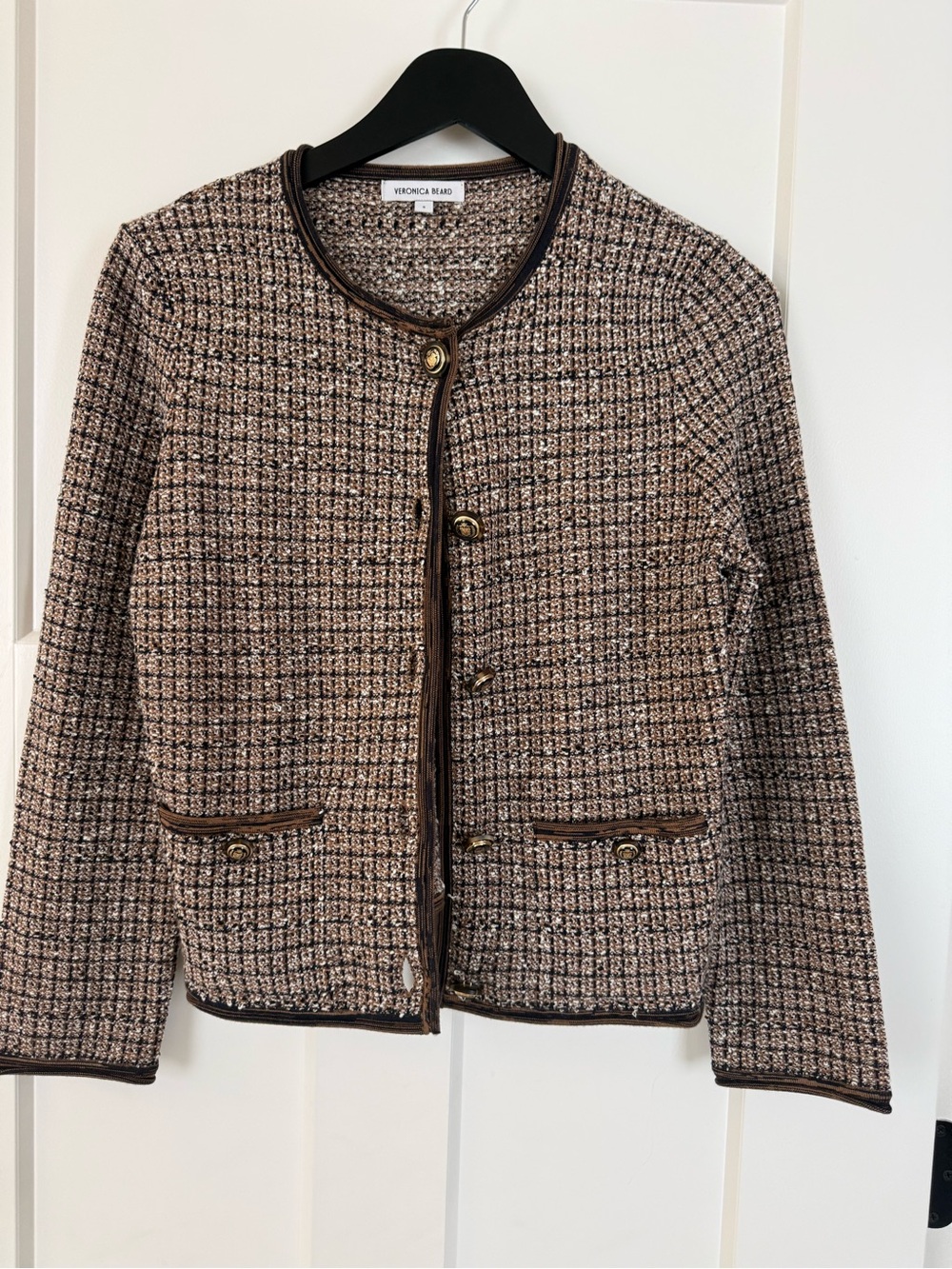 Veronica Beard Brown Tweed Contrast-Trim Jacket